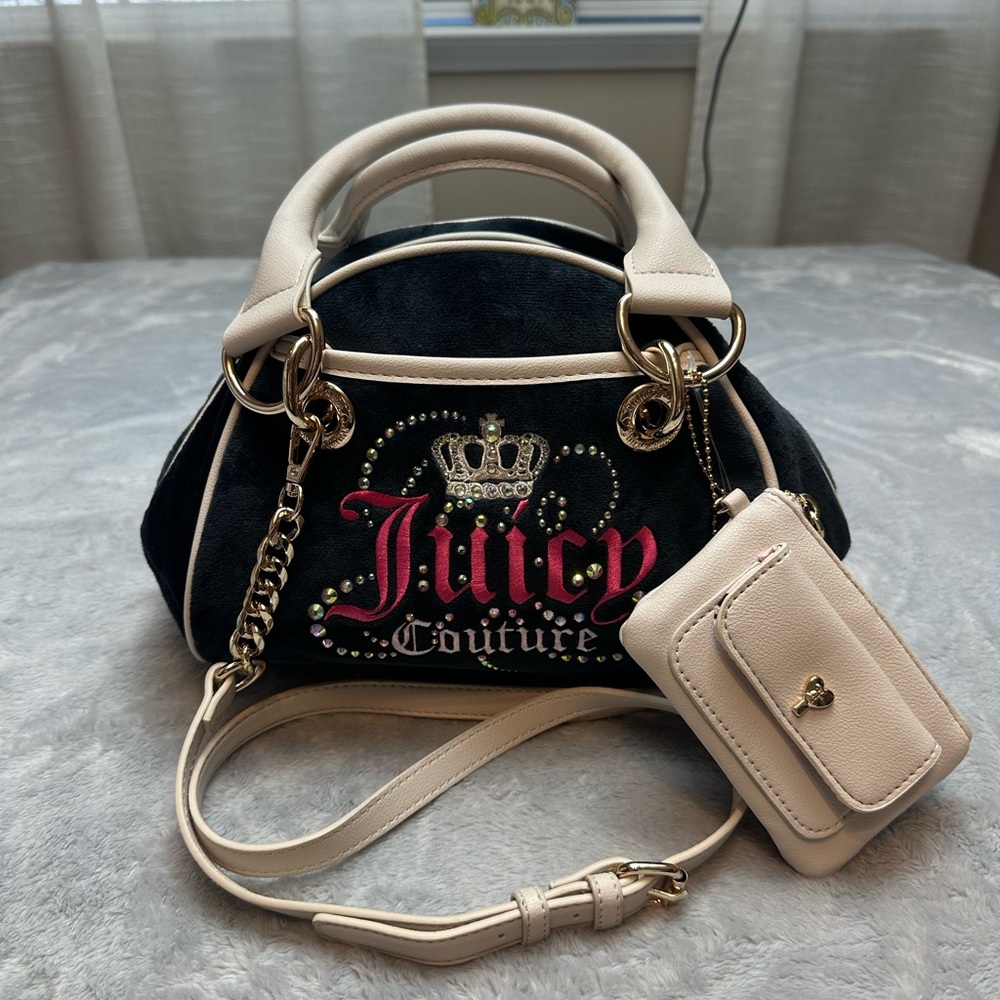 NWOT Juicy Couture Dreamy Juicy Satchel Bowler Bag Y2K Black Pink Crossbody